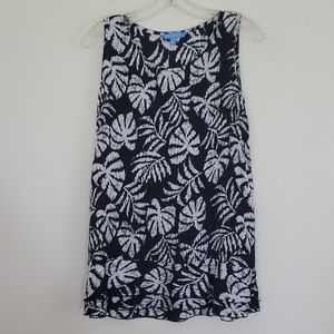 Blue Ginger Black & White Palm Leaves Top S